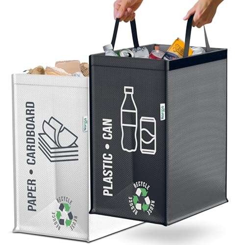 Borse per raccolta differenziata 50L – Set 2 buste raccolta differenziata per plastica e carta– Sacchi differenziata colorati con maniglia – Sacchetti e borse differenziata per casa