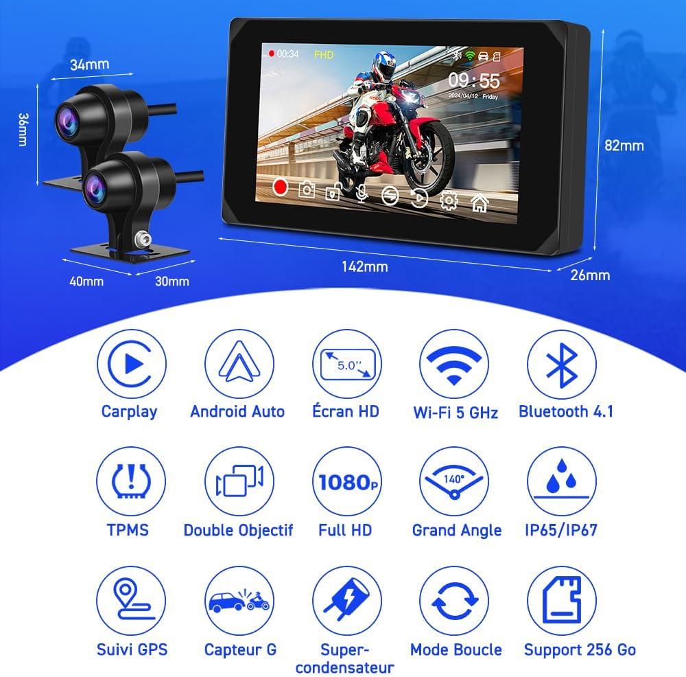 Vsysto Moto Dashcam CS5 5.0" Touch Screen - immagine 2