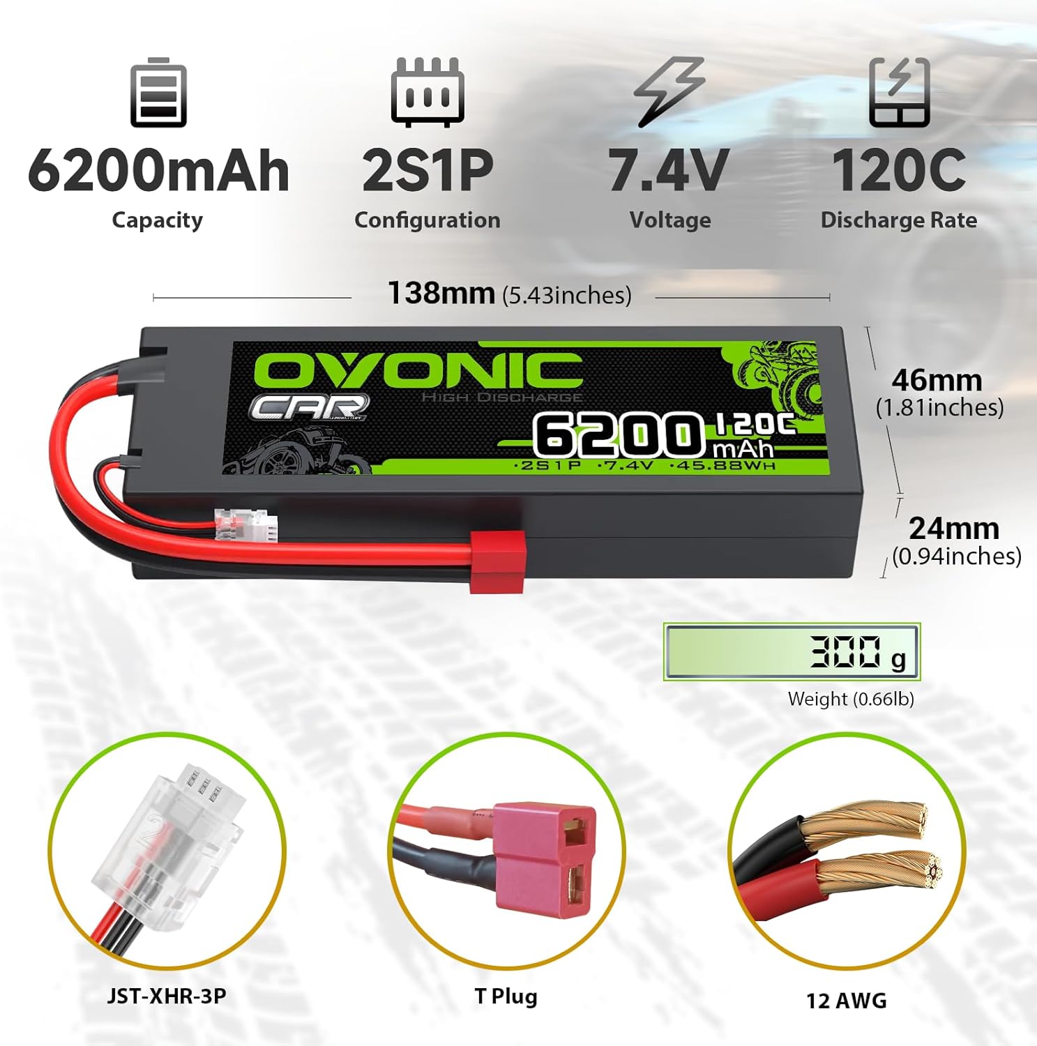 Ovonic Batteria Lipo 2s 7,4V 6200mAh 120C (2 pezzi) - immagine 2