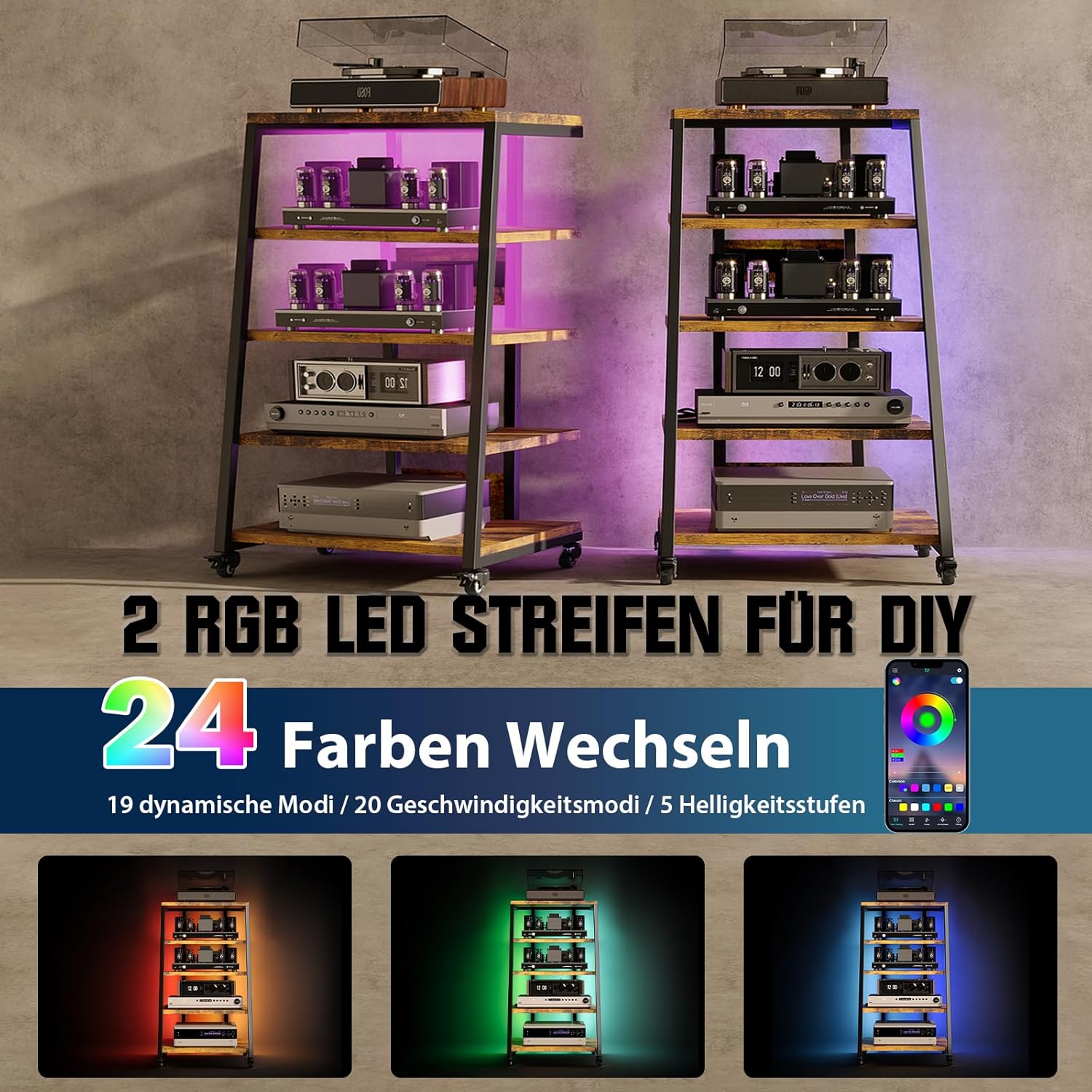 HiFi Rack a 5 Livelli con Ruote 60x52x110cm - immagine 3