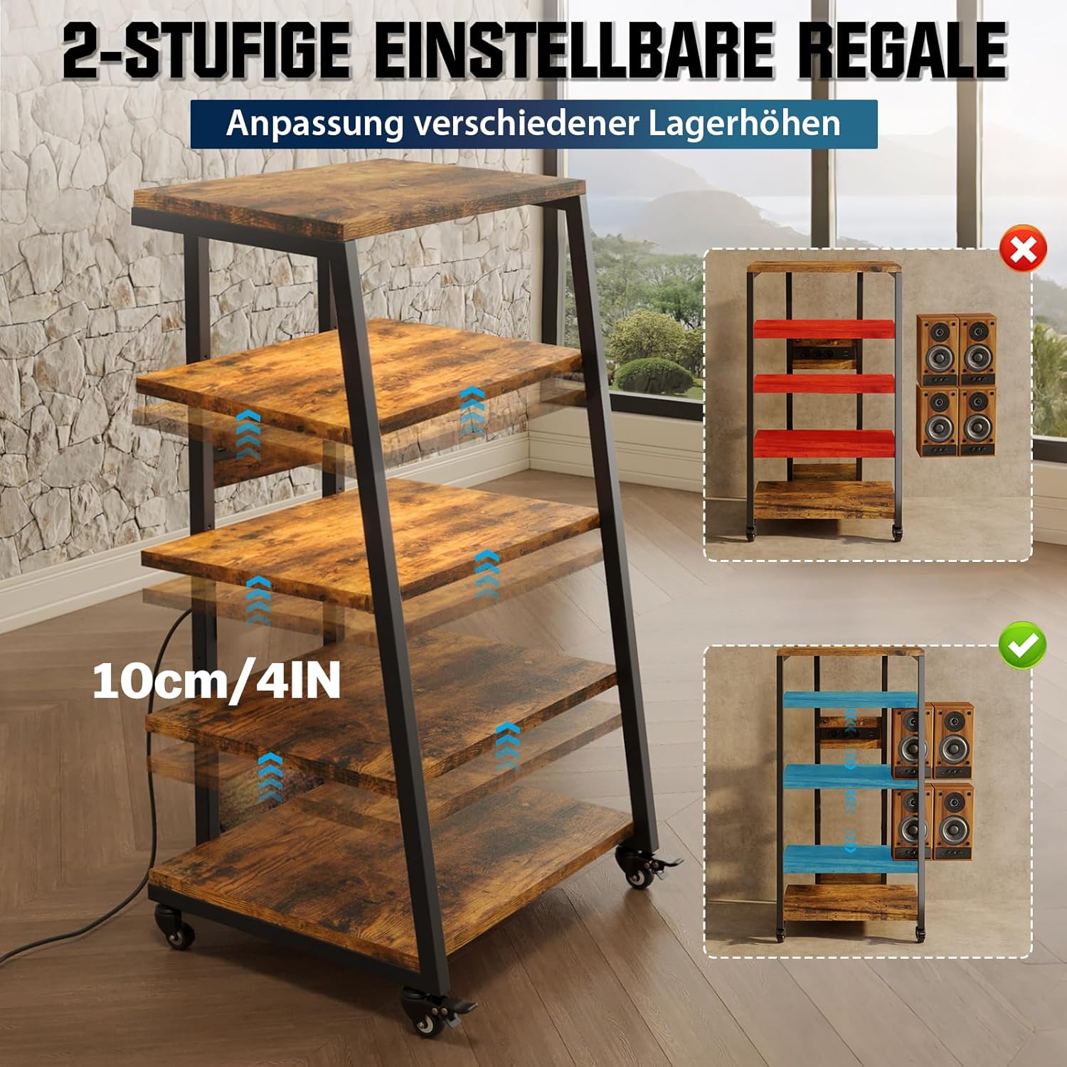 HiFi Rack a 5 Livelli con Ruote 60x52x110cm - immagine 4