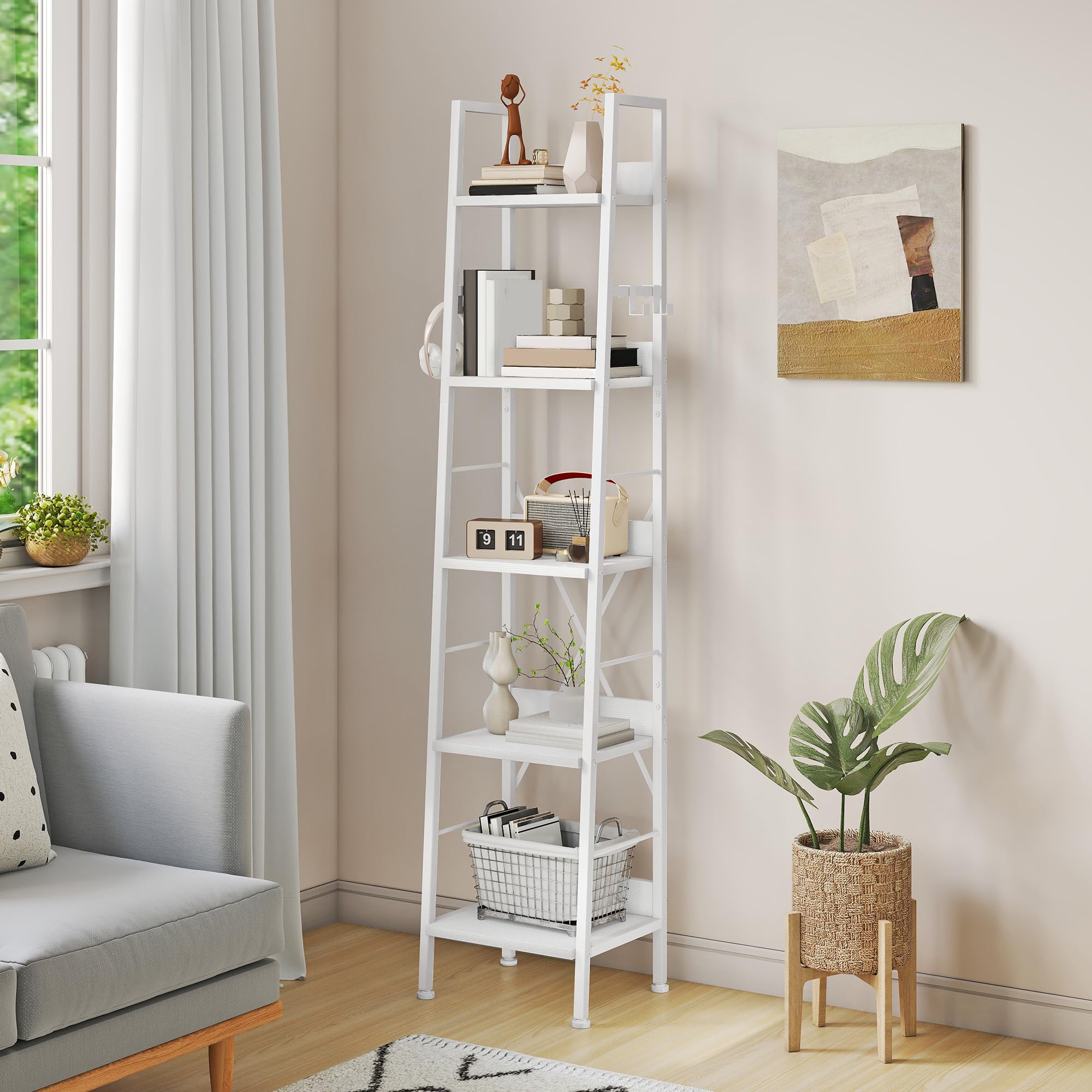 Yitahome Libreria Sottile 5 Ripiani, Bianco Puro