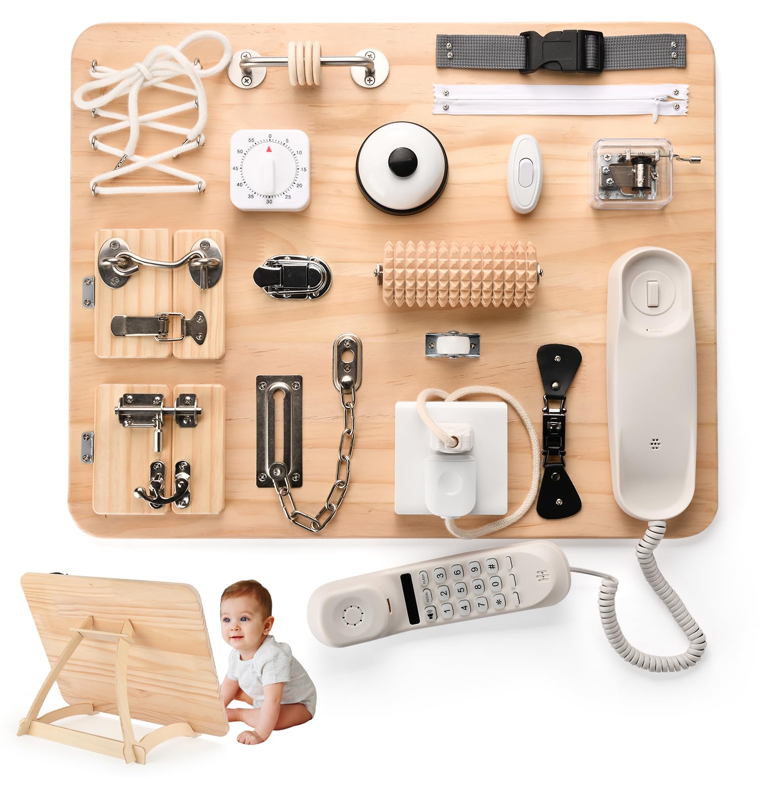 Potatomato Busy Board Montessori 21-in-1 in Legno