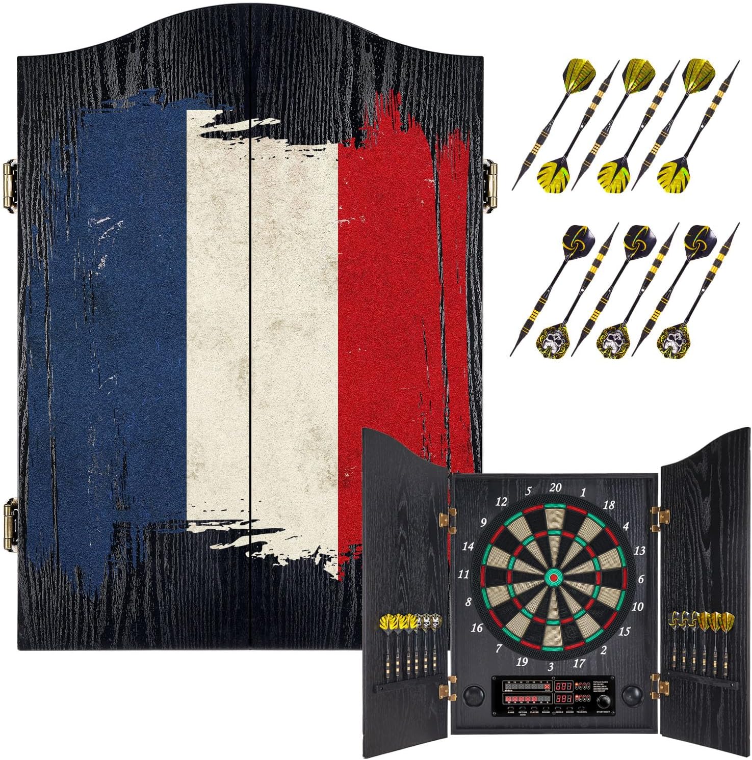 Bersaglio Elettronico per Freccette con Ante in Legno, Nero - immagine 1