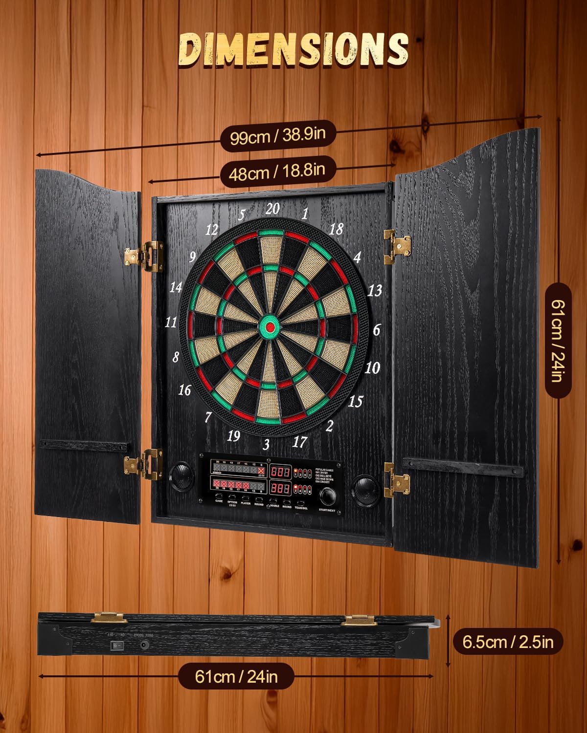 Bersaglio Elettronico per Freccette con Ante in Legno, Nero - immagine 3