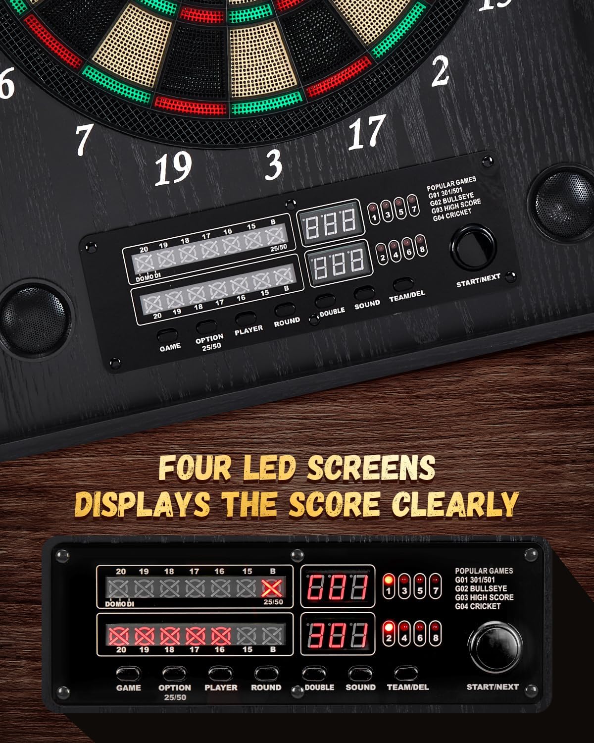 Bersaglio Elettronico per Freccette con Ante in Legno, Nero - immagine 5