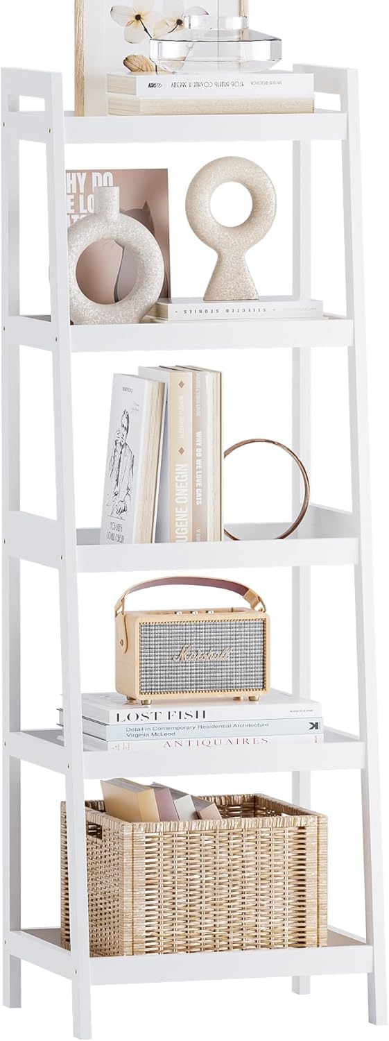 Smibuy Libreria a Scala in Bambù 5 Livelli, Bianco