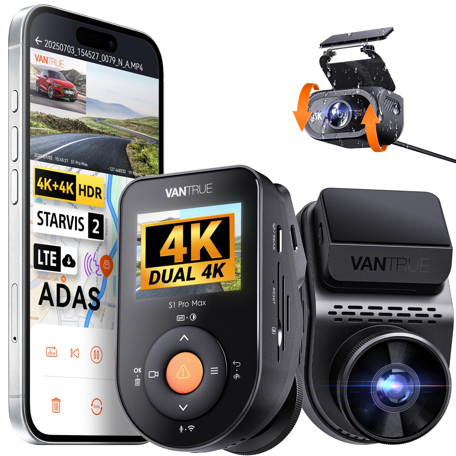 Vantrue S1 PRO MAX - Doppia Dash Cam 4K+4K STARVIS 2