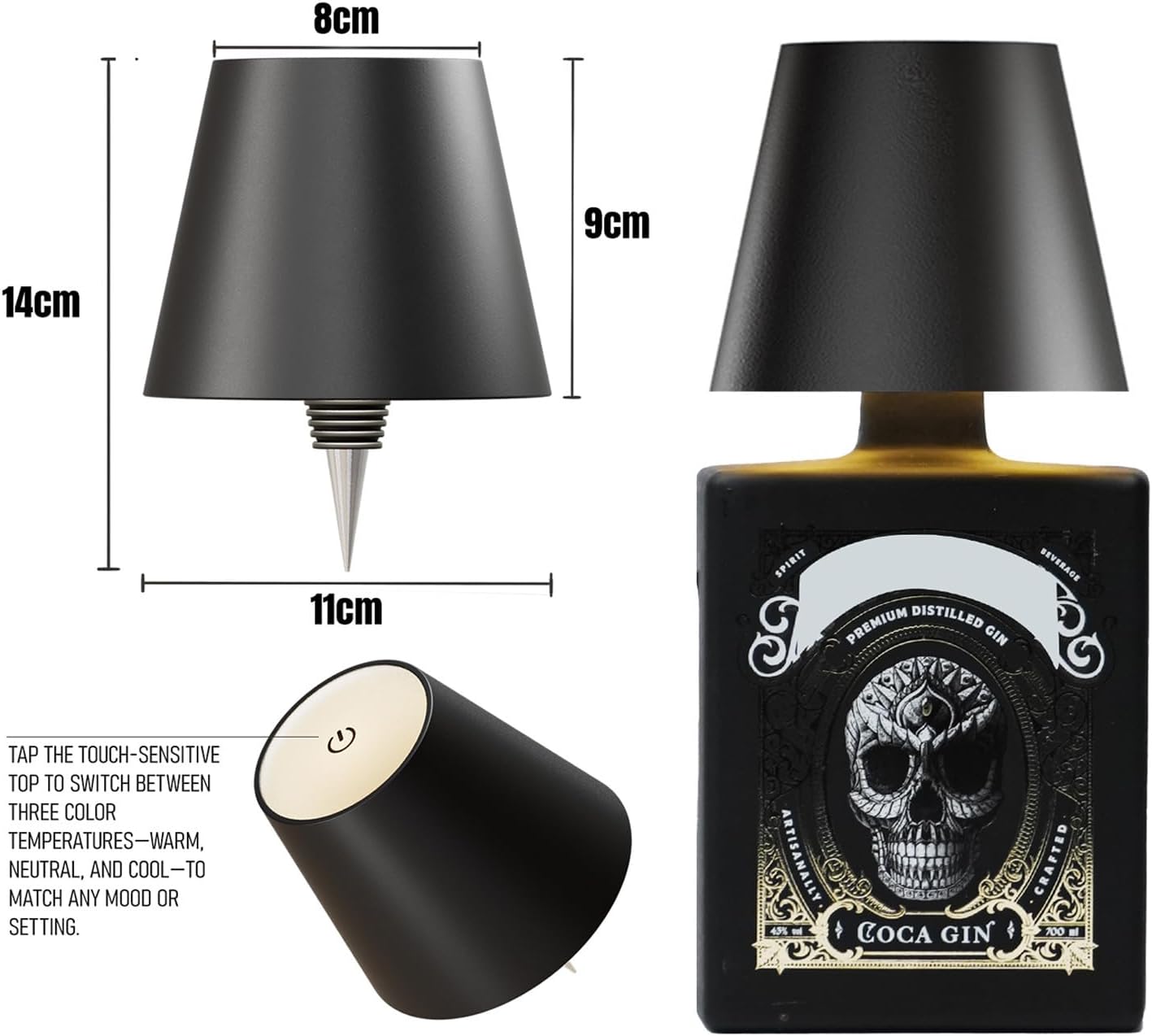 MU LIN Lampada Bottiglia Ricaricabile Touch - immagine 4