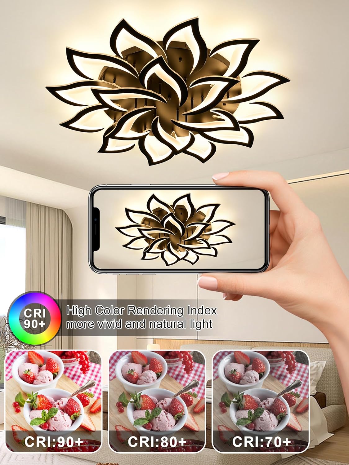 Plafoniera LED Soffitto Dimmerabile 100W, Nera - immagine 3