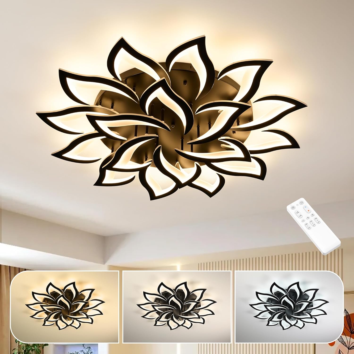 Plafoniera LED Soffitto Dimmerabile 100W, Nera - immagine 9