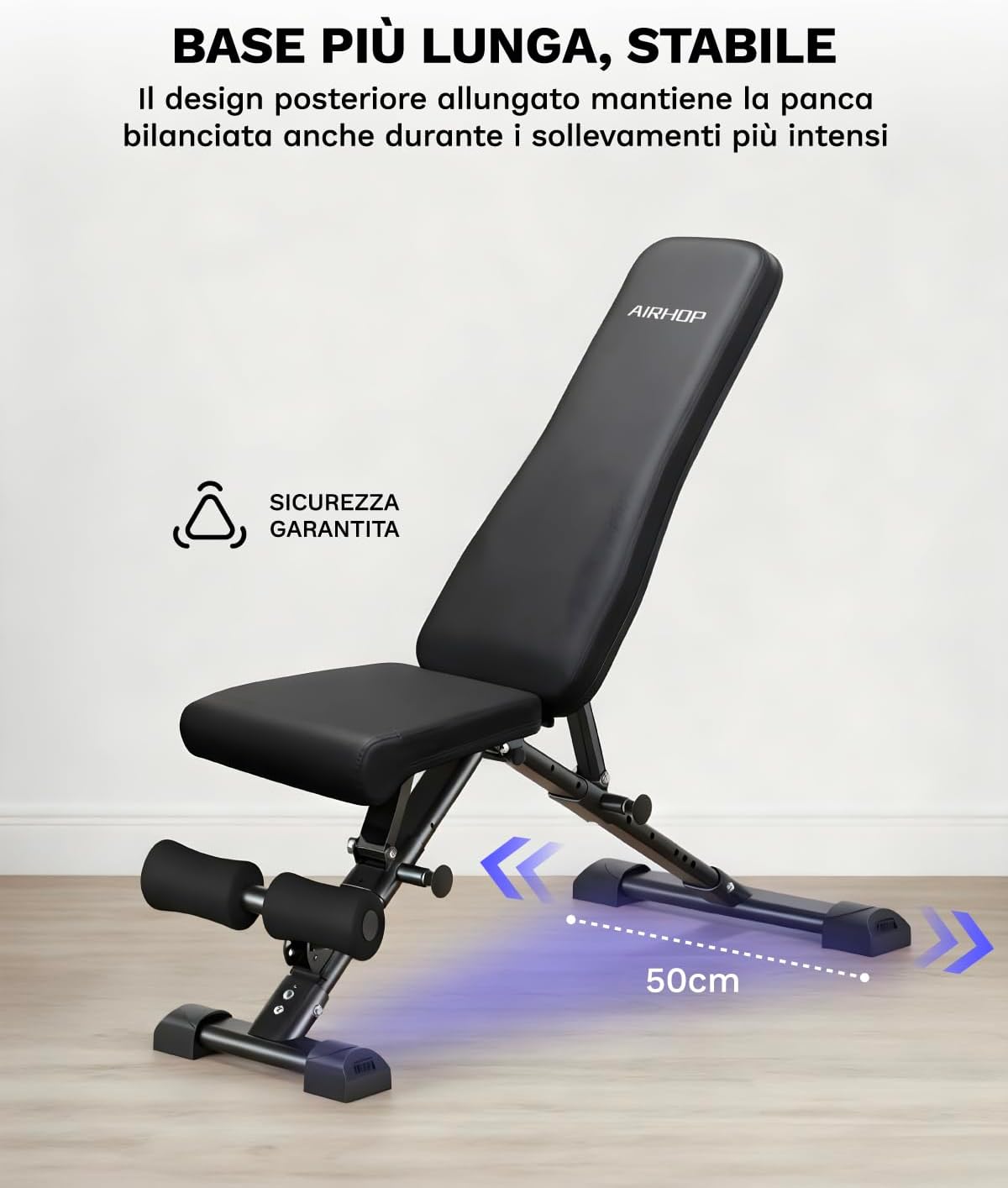 AIRHOP Panca Pesi Regolabile, Panca Palestra Multifunzione per Allenamento, Inclinabile/Declinabile, Rapido Ripiegamento e Risparmio di Spazio, Ideale per Allenamento di Forza a Casa o in Palestra - immagine 3