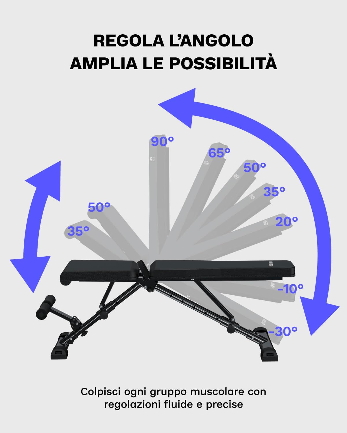 AIRHOP Panca Pesi Regolabile, Panca Palestra Multifunzione per Allenamento, Inclinabile/Declinabile, Rapido Ripiegamento e Risparmio di Spazio, Ideale per Allenamento di Forza a Casa o in Palestra - immagine 6