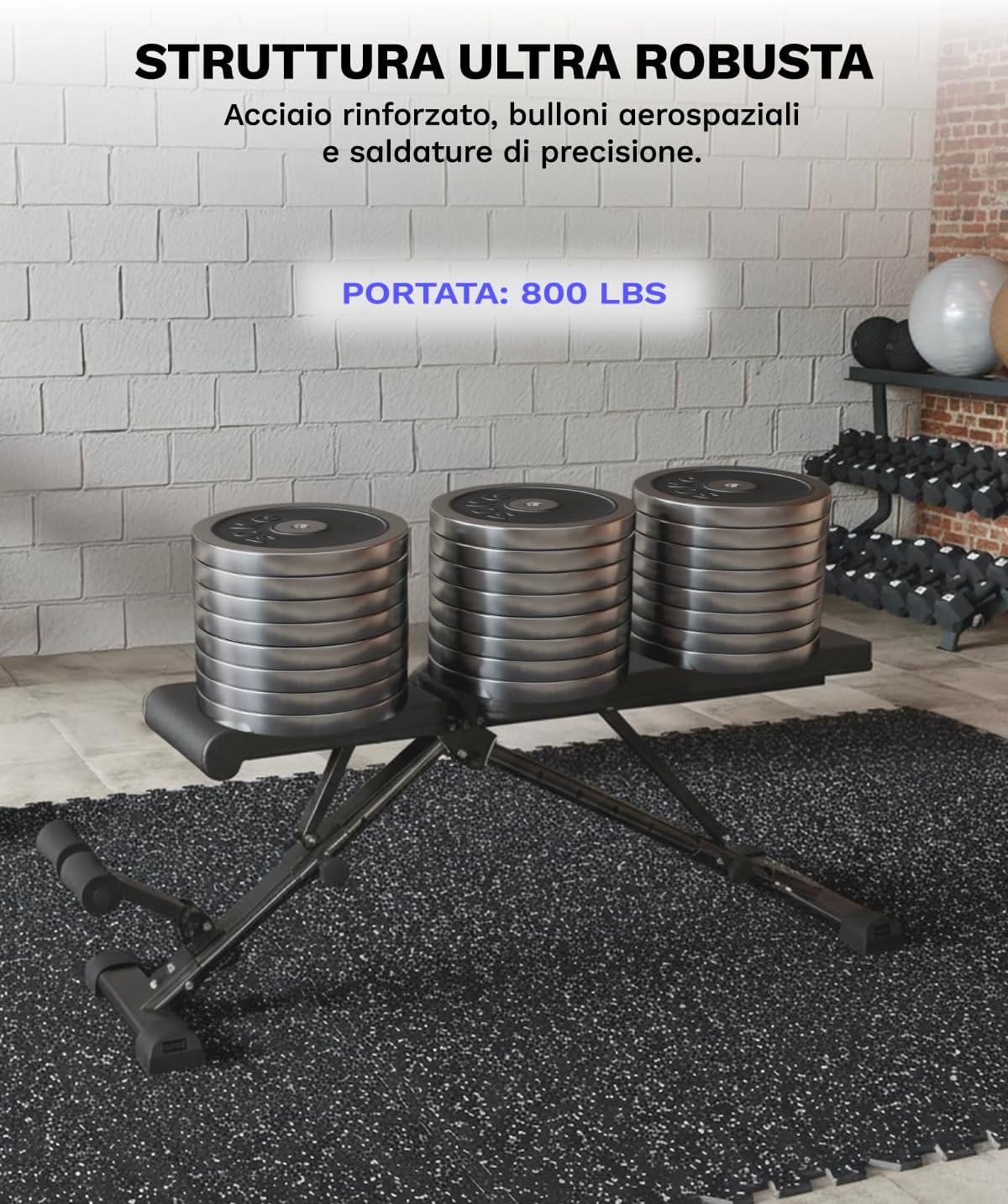 AIRHOP Panca Pesi Regolabile, Panca Palestra Multifunzione per Allenamento, Inclinabile/Declinabile, Rapido Ripiegamento e Risparmio di Spazio, Ideale per Allenamento di Forza a Casa o in Palestra - immagine 7