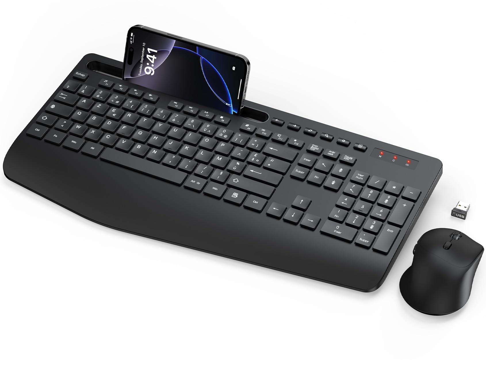 Set Tastiera e Mouse Wireless AZERTY Francese, Nero