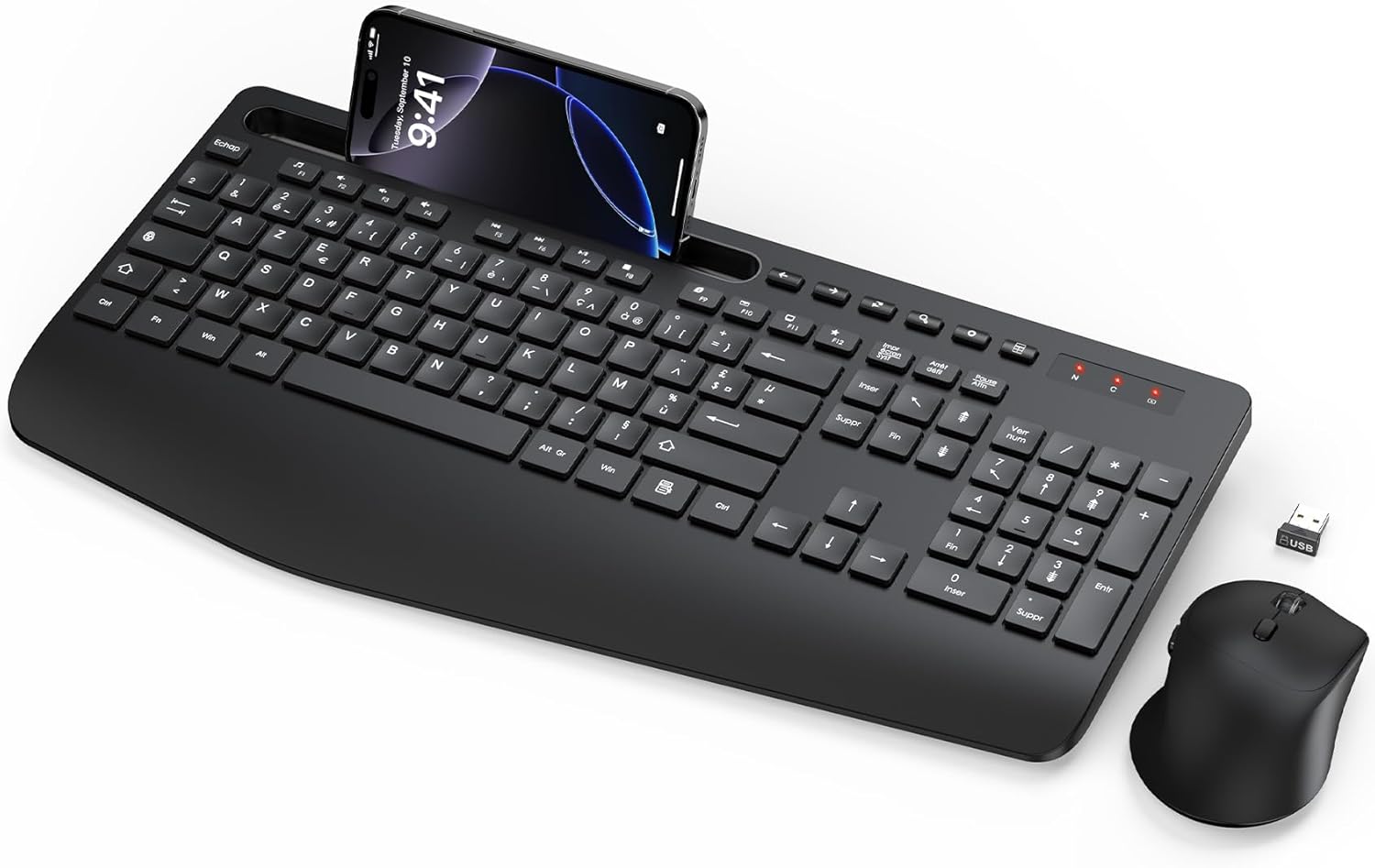 Set Tastiera e Mouse Wireless AZERTY Francese, Nero - immagine 1