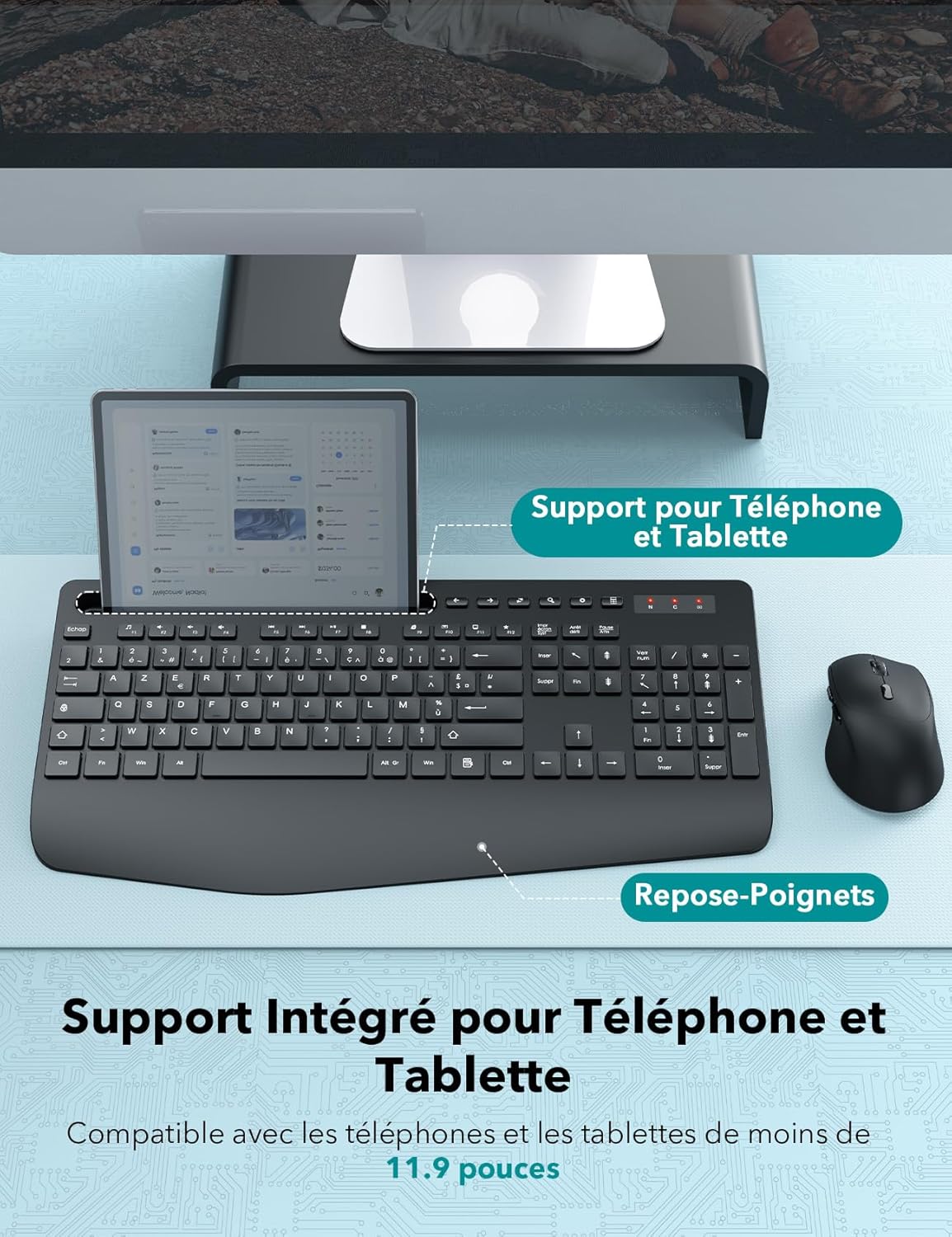 Set Tastiera e Mouse Wireless AZERTY Francese, Nero - immagine 3