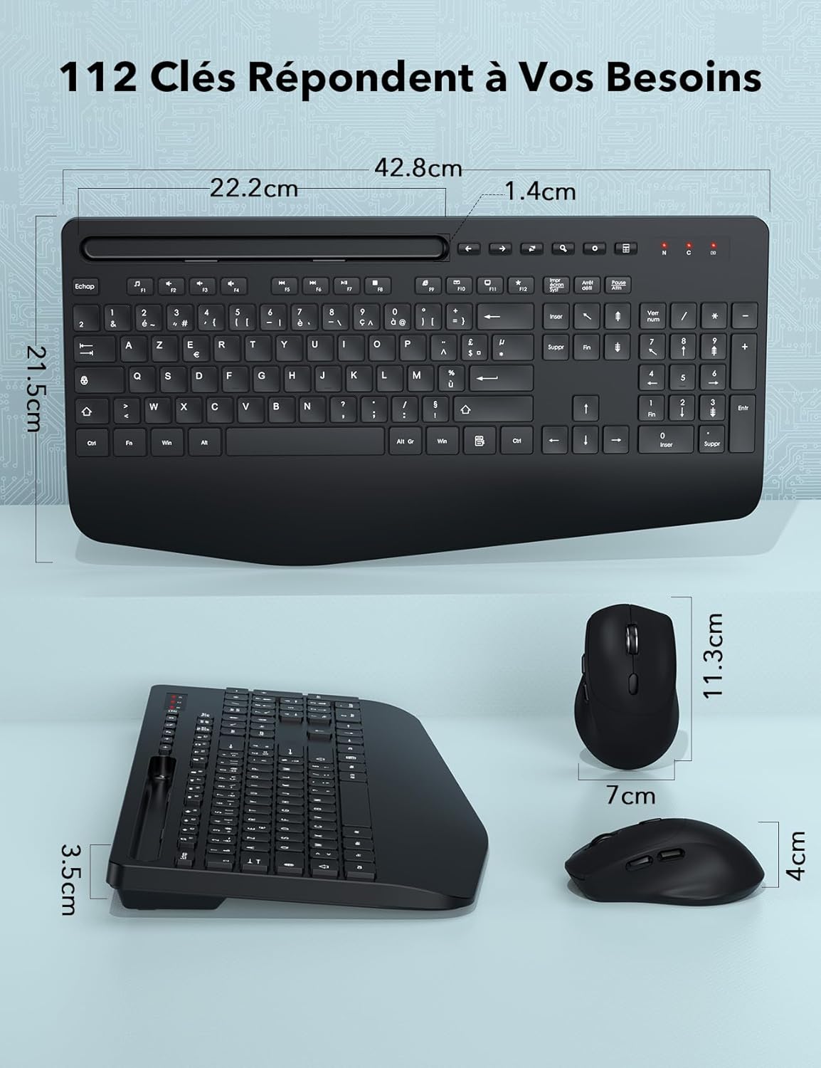 Set Tastiera e Mouse Wireless AZERTY Francese, Nero - immagine 7