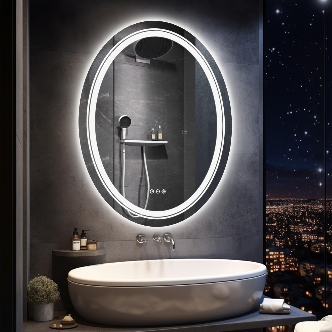 Luvodi Specchio LED da Bagno Ovale 50x70cm
