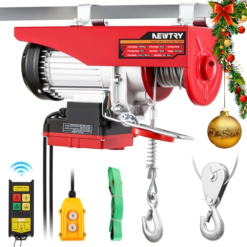 NEWTRY paranco elettrico 300kg/600kg, 12m/6m altezza di sollevamento, controllo wireless 100m, controllo a filo 2m, per casa garage magazzino 1200W