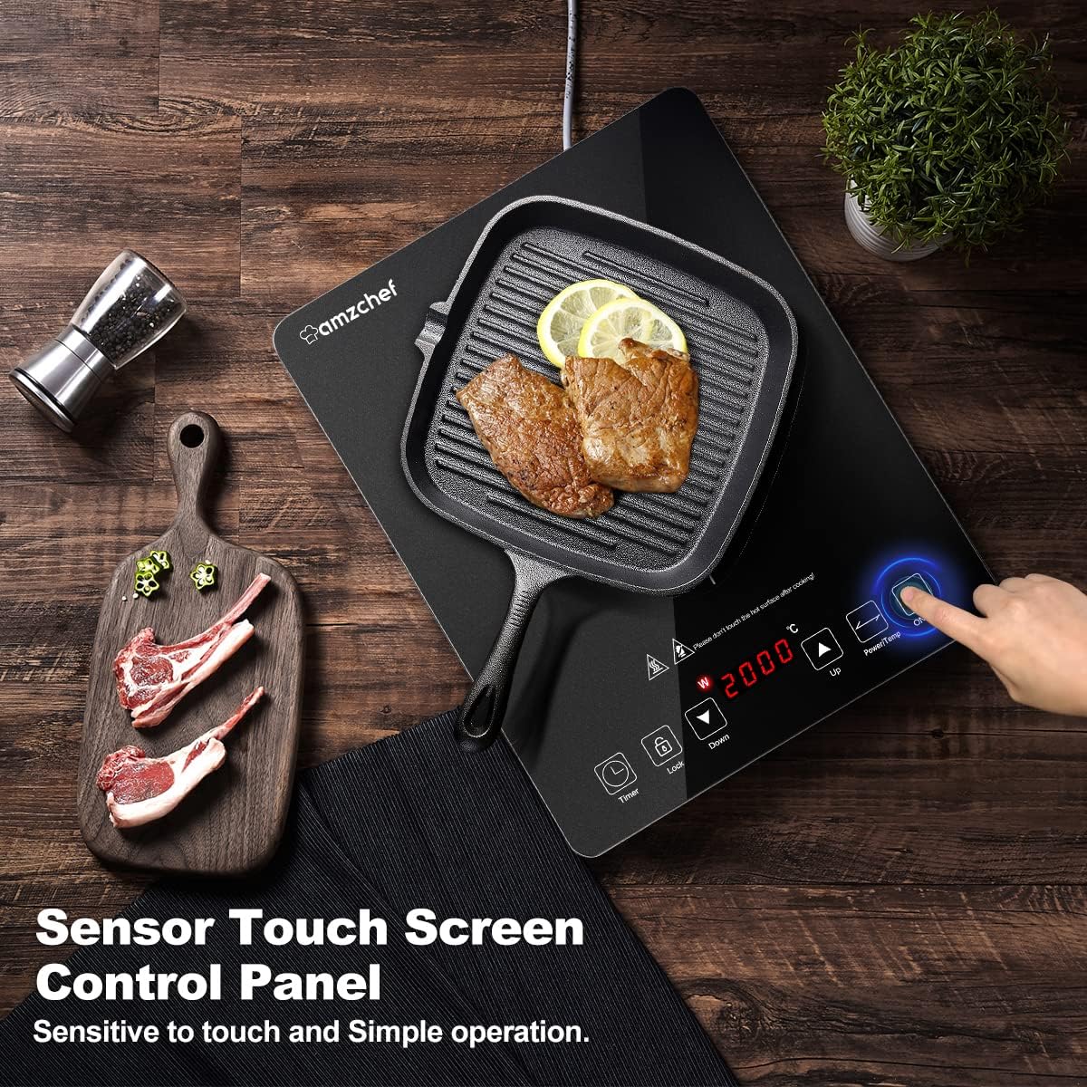 Amzchef Piastra a Induzione Singolo 2000W, Nero - immagine 2