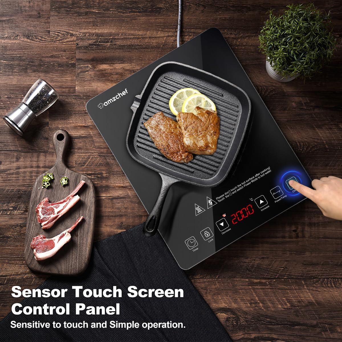 Amzchef Piastra a Induzione Singolo 2000W, Nero - immagine 4