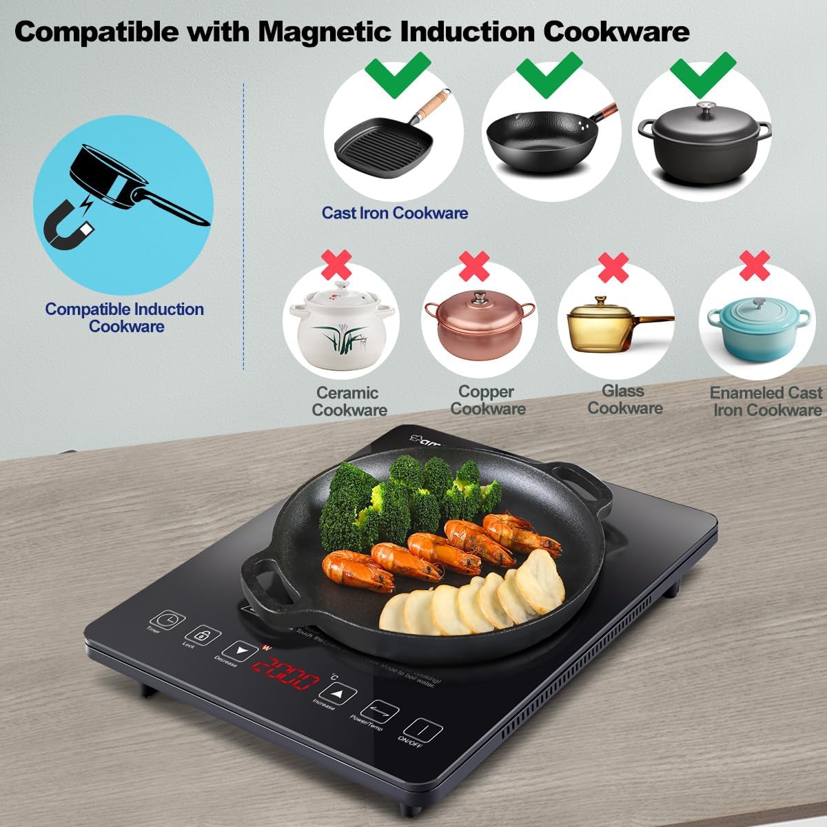 Amzchef Piastra a Induzione Singolo 2000W, Nero - immagine 7