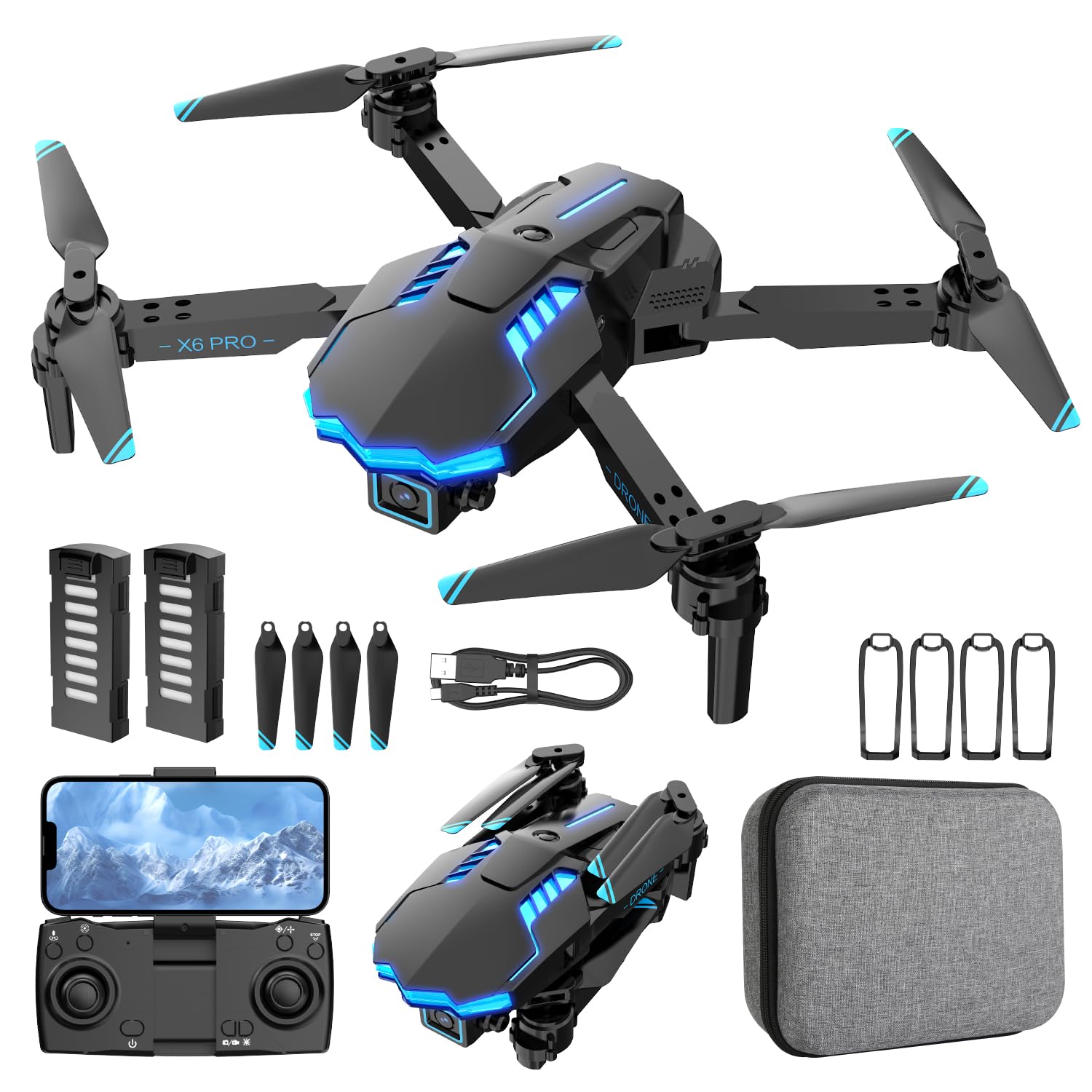 Drone con Telecamera 1080P per Bambini e Adulti, Mini FPV Droni con 30min di Volo/Avvio One-Key/Controllo Gesto, Giocattoli Regalo per Bambini Compleanni Natale (Blue)