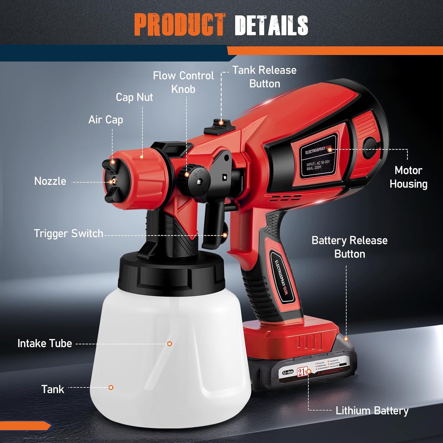 Pistola a Spruzzo per Vernice 21V Senza Fili 900ML - immagine 3