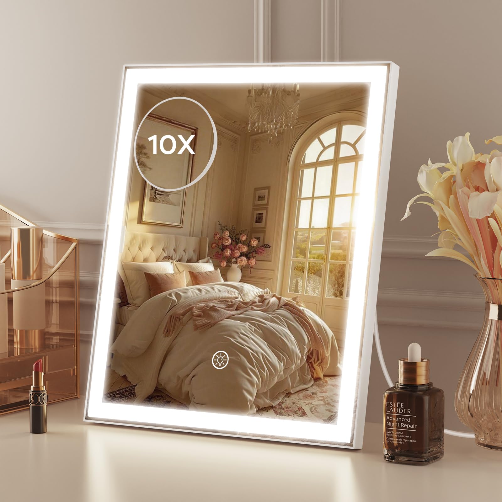 Specchio Trucco con Luci Dimmerabile e 10X Ingranditore, Bianco