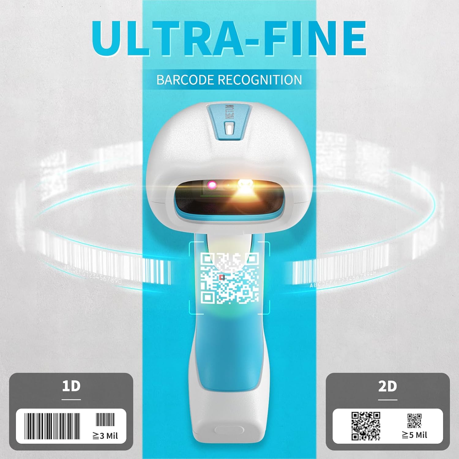 Netum RD-1962 Scanner Barcode 1D/2D Wireless Blu-Bianco - immagine 3