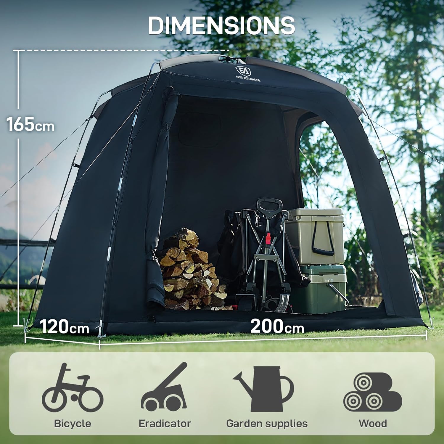 EVER ADVANCED Tenda per bicicletta per 2-3 biciclette, colore: Nero - immagine 3