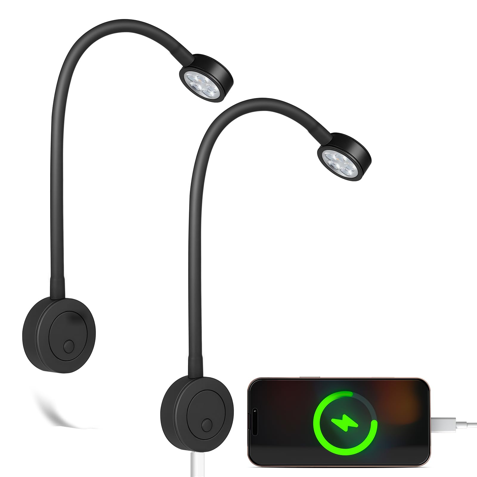 Acegoo Lampada da Lettura Parete LED 12V Flessibile, Nera