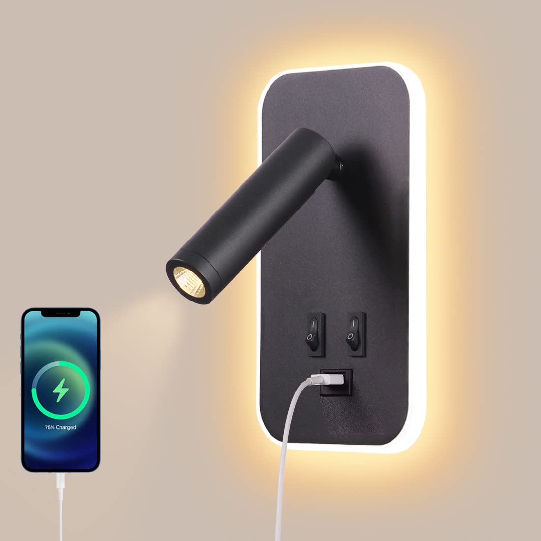 Awekliy Lampada da Parete LED con USB, Nero