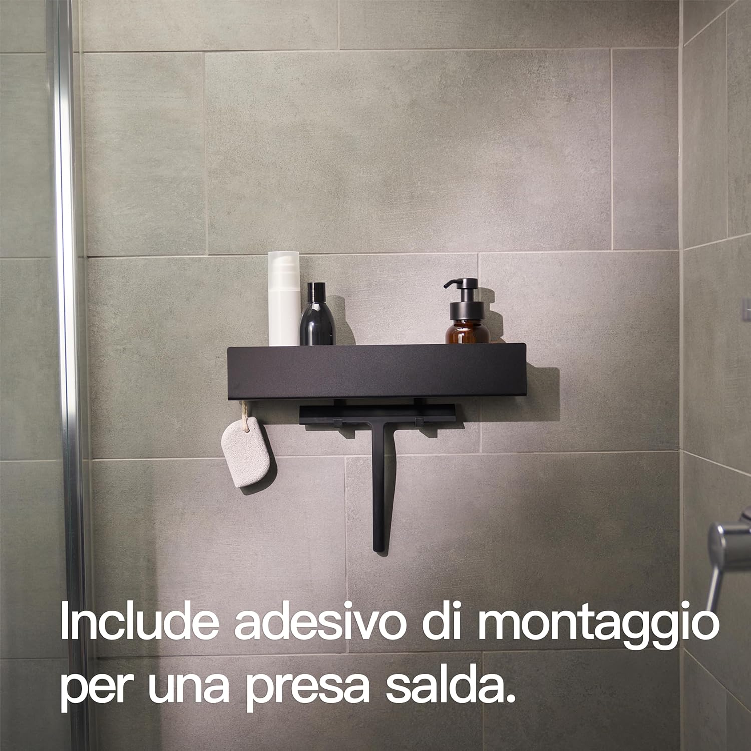 Design Amburgo Mensola Doccia Adesiva Nera 42cm - immagine 4