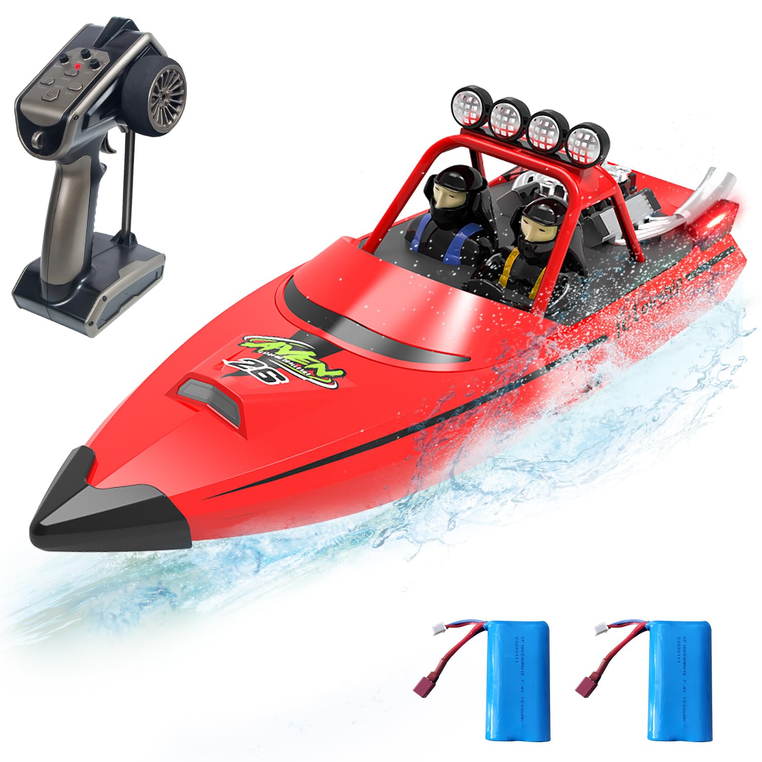 Hitish RC Boat con Luci LED - 20KM/H, 2.4GHz