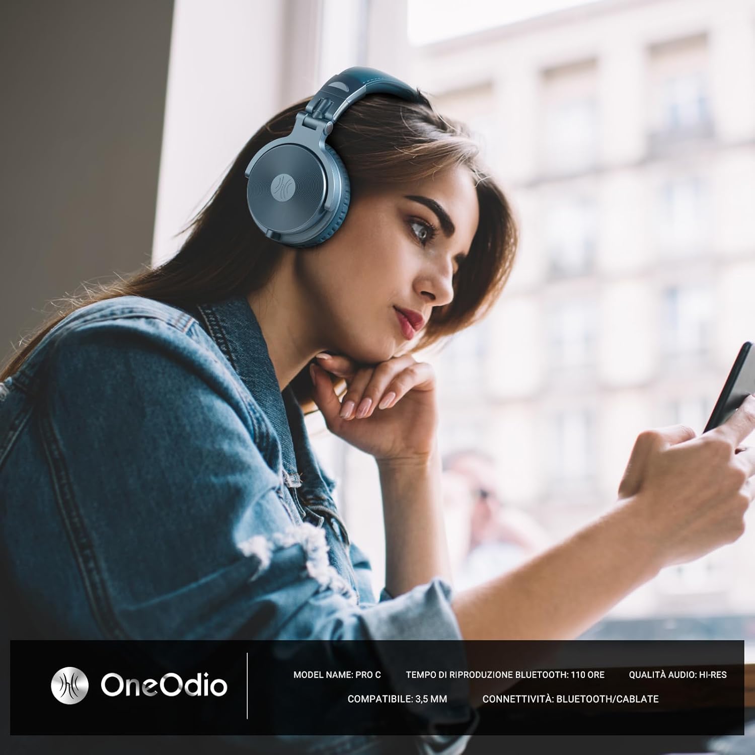 Oneodio ProC - Cuffie Bluetooth e Cablate 110h, Blu Cielo - immagine 2