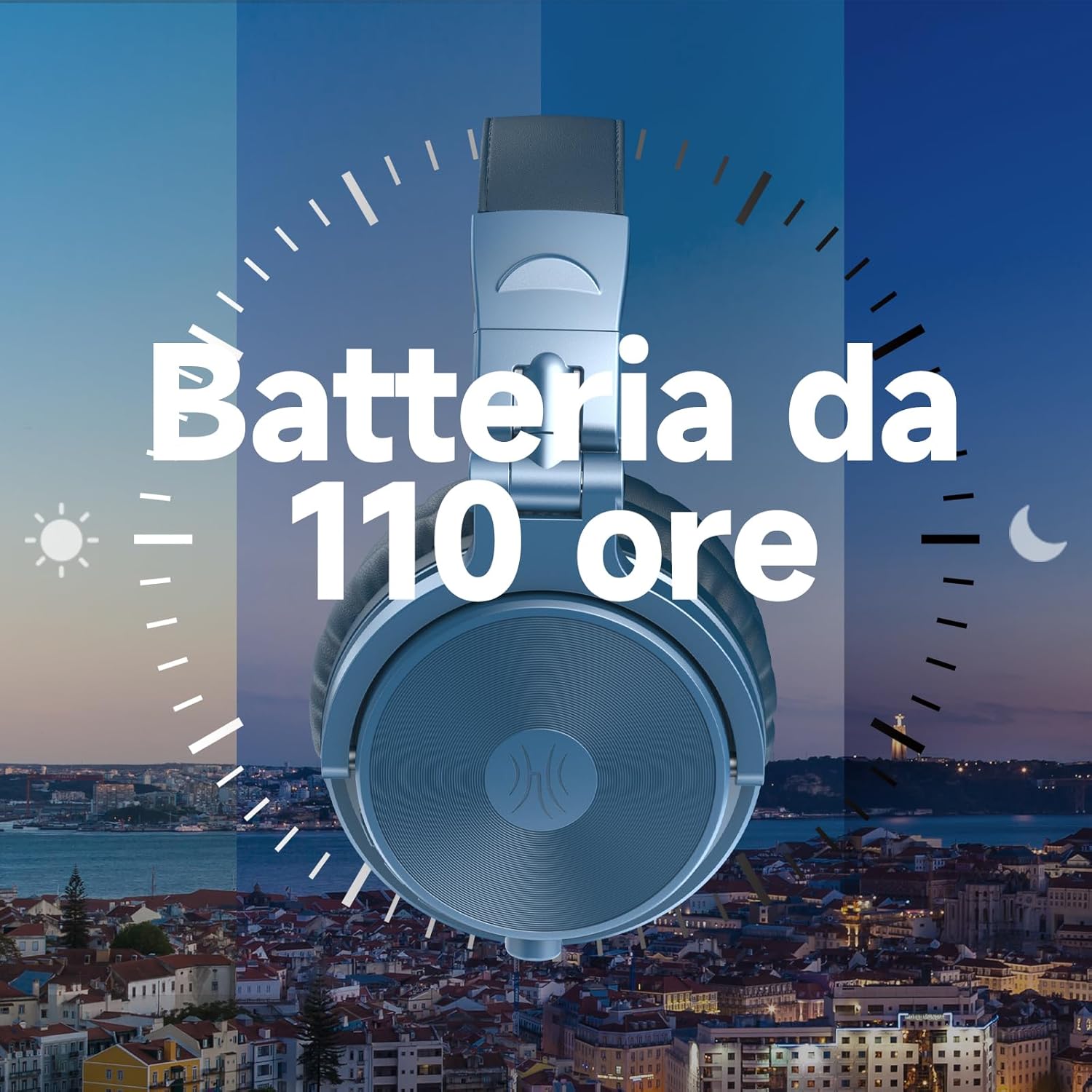 Oneodio ProC - Cuffie Bluetooth e Cablate 110h, Blu Cielo - immagine 4