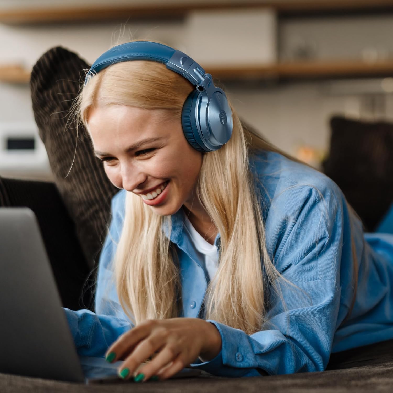 Oneodio ProC - Cuffie Bluetooth e Cablate 110h, Blu Cielo - immagine 7