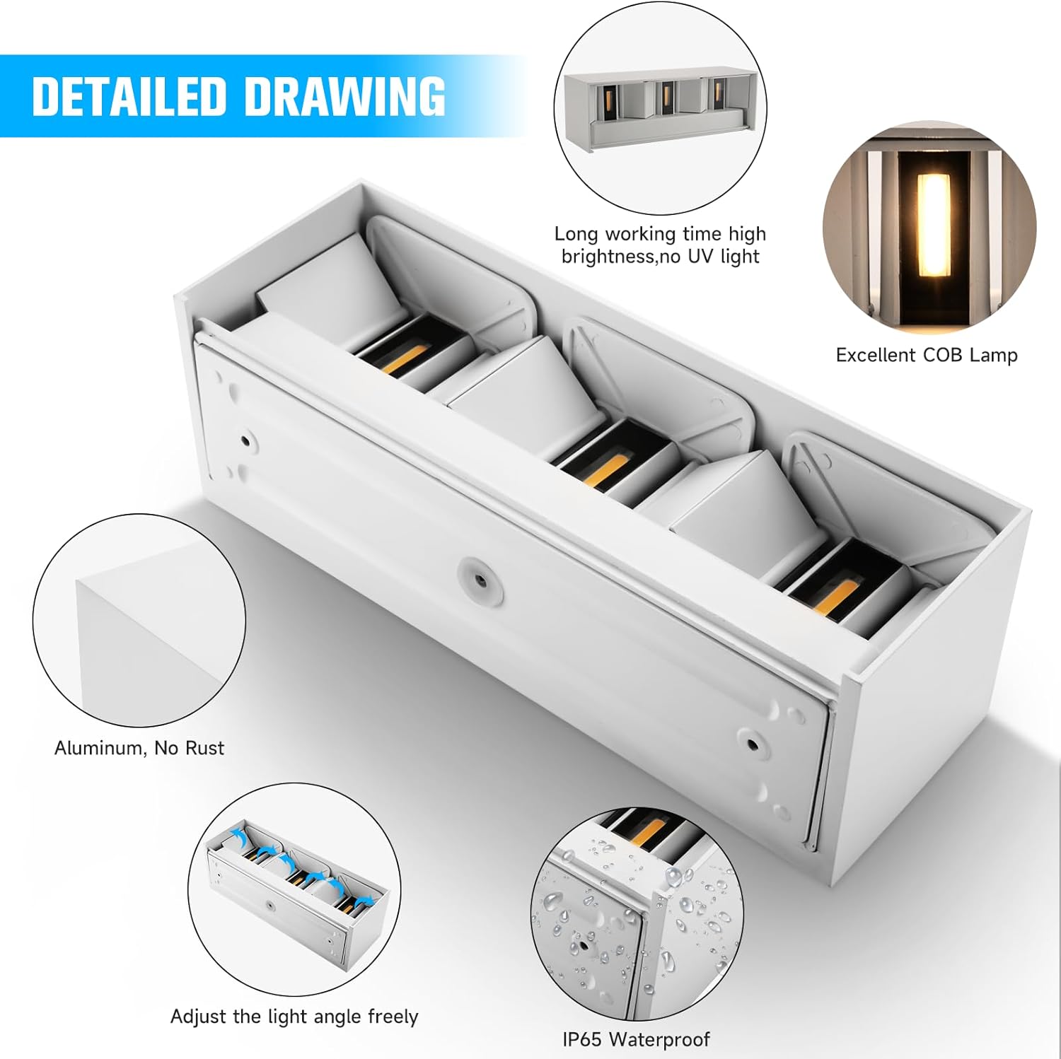 4 Pezzi Applique da Parete 30W Interno/Esterno IP65, Bianco - immagine 3