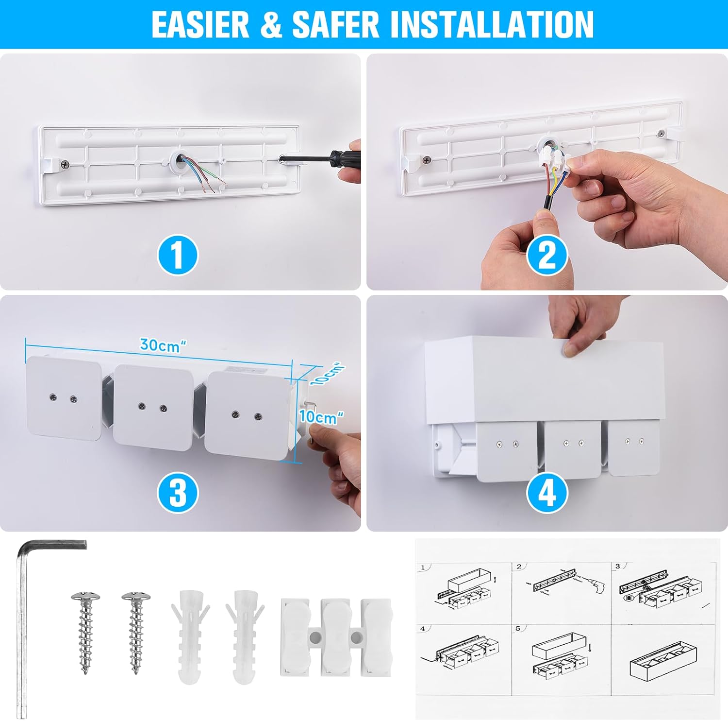 4 Pezzi Applique da Parete 30W Interno/Esterno IP65, Bianco - immagine 5