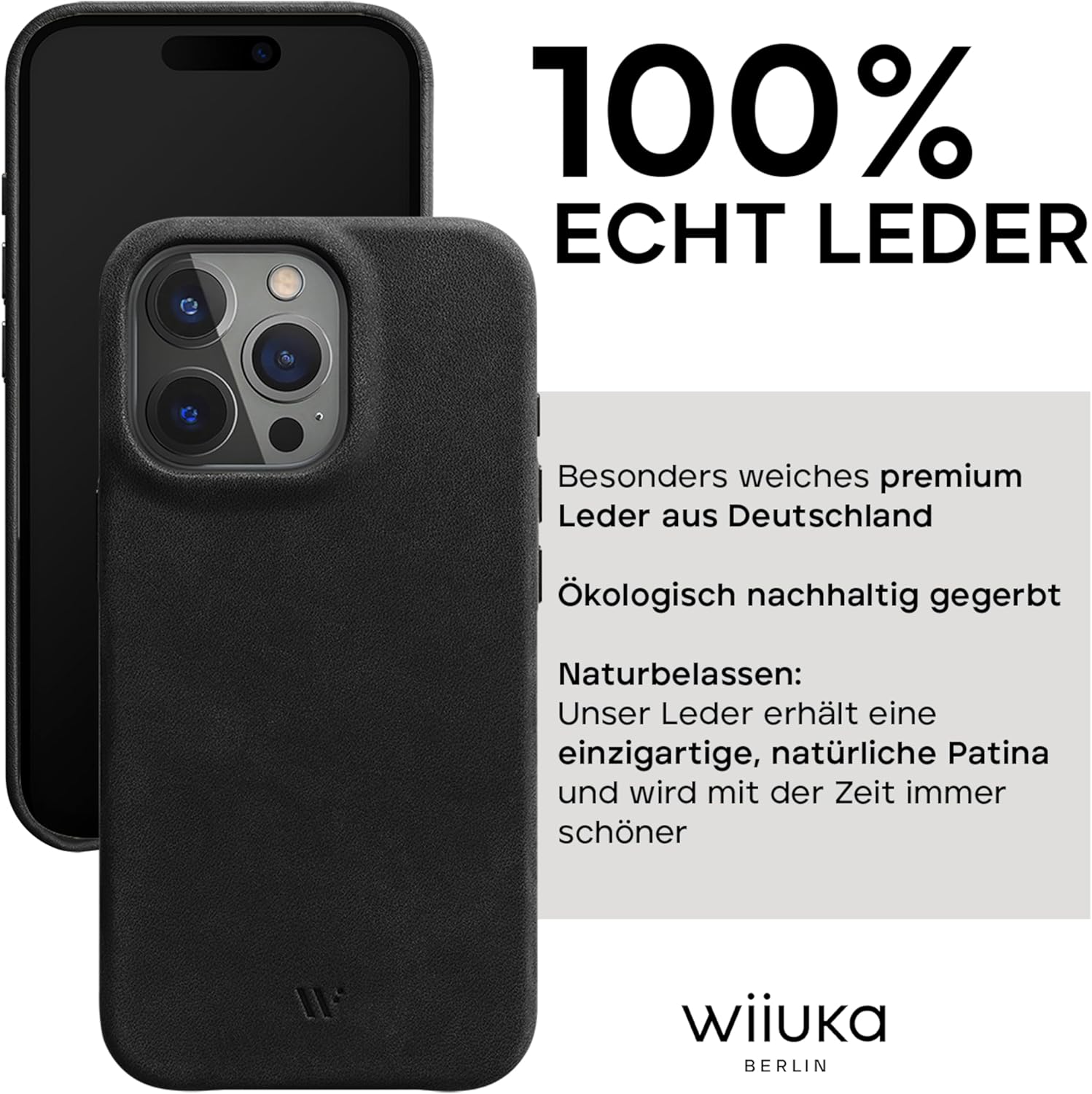 Wiiuka Custodia per iPhone 15 Pro Max in Pelle, Nera - immagine 2