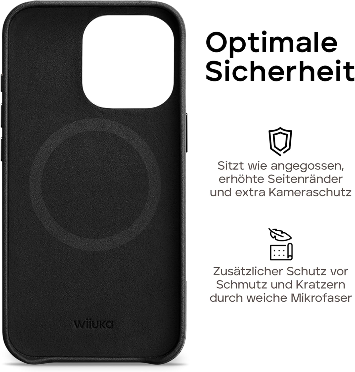 Wiiuka Custodia per iPhone 15 Pro Max in Pelle, Nera - immagine 3
