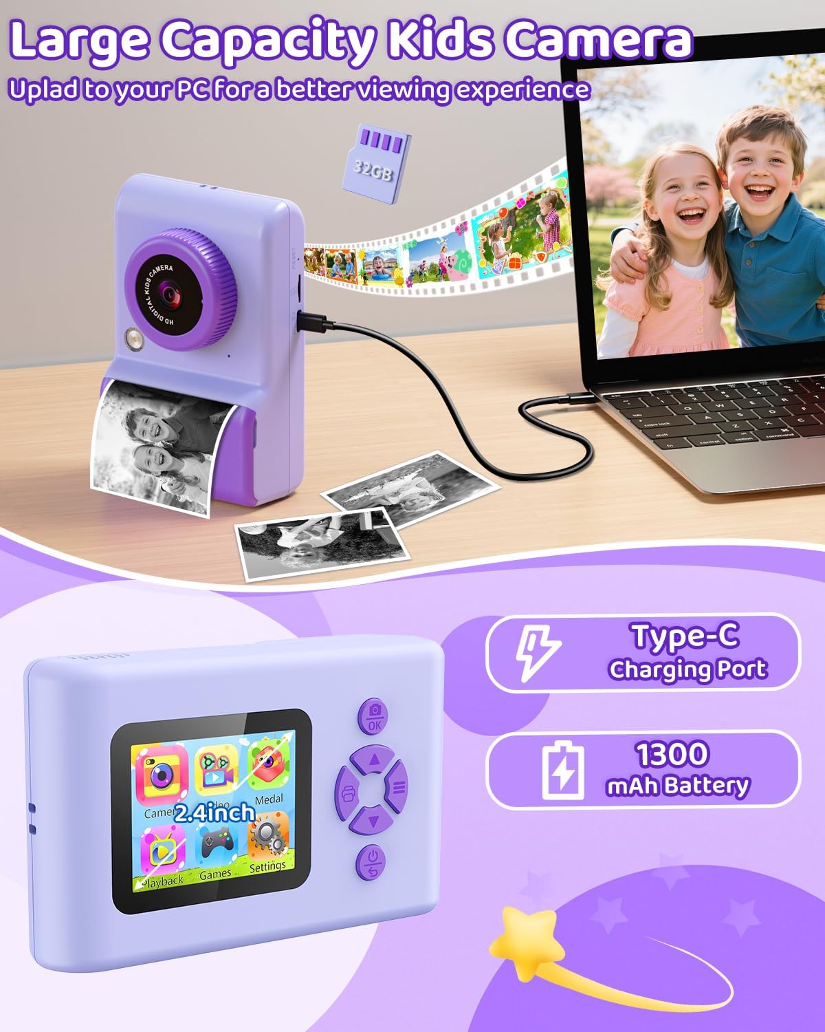 Macchina Fotografica Istantanea Bambini 20MP 1080P - immagine 7