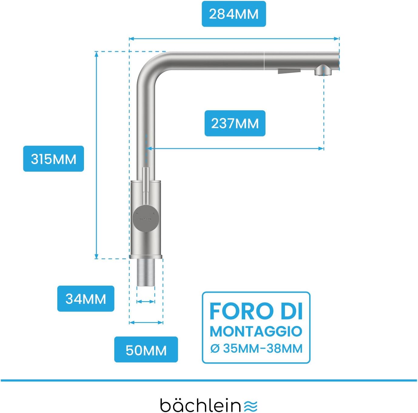 Bächlein Rubinetto Cucina Girevole 360° Acciaio Inox - immagine 4