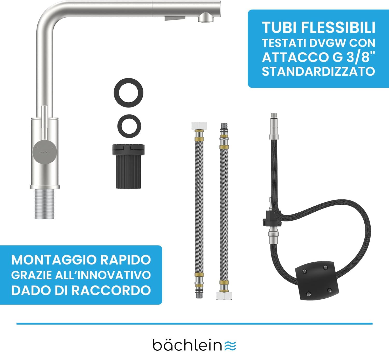 Bächlein Rubinetto Cucina Girevole 360° Acciaio Inox - immagine 6