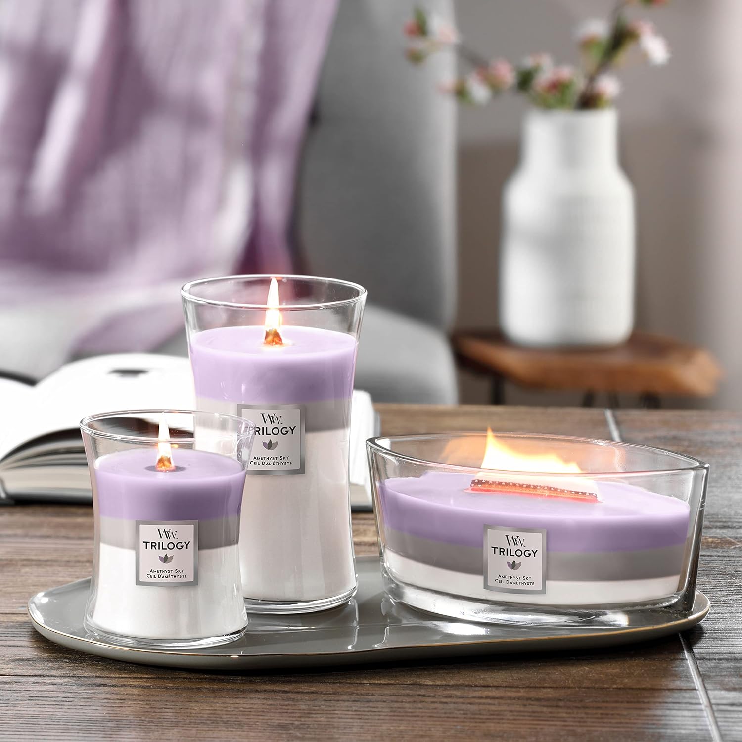 Woodwick Trilogy Candela Ellipse Amethyst Sky - immagine 4