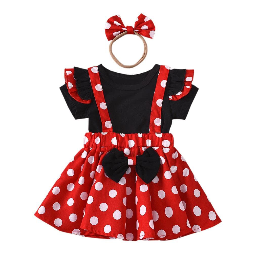 Lito Angels Vestito Costume Minnie Mouse con Fascia per Bimba & Bambina, Completi di Gonna a Pois Rossi con Bretelle