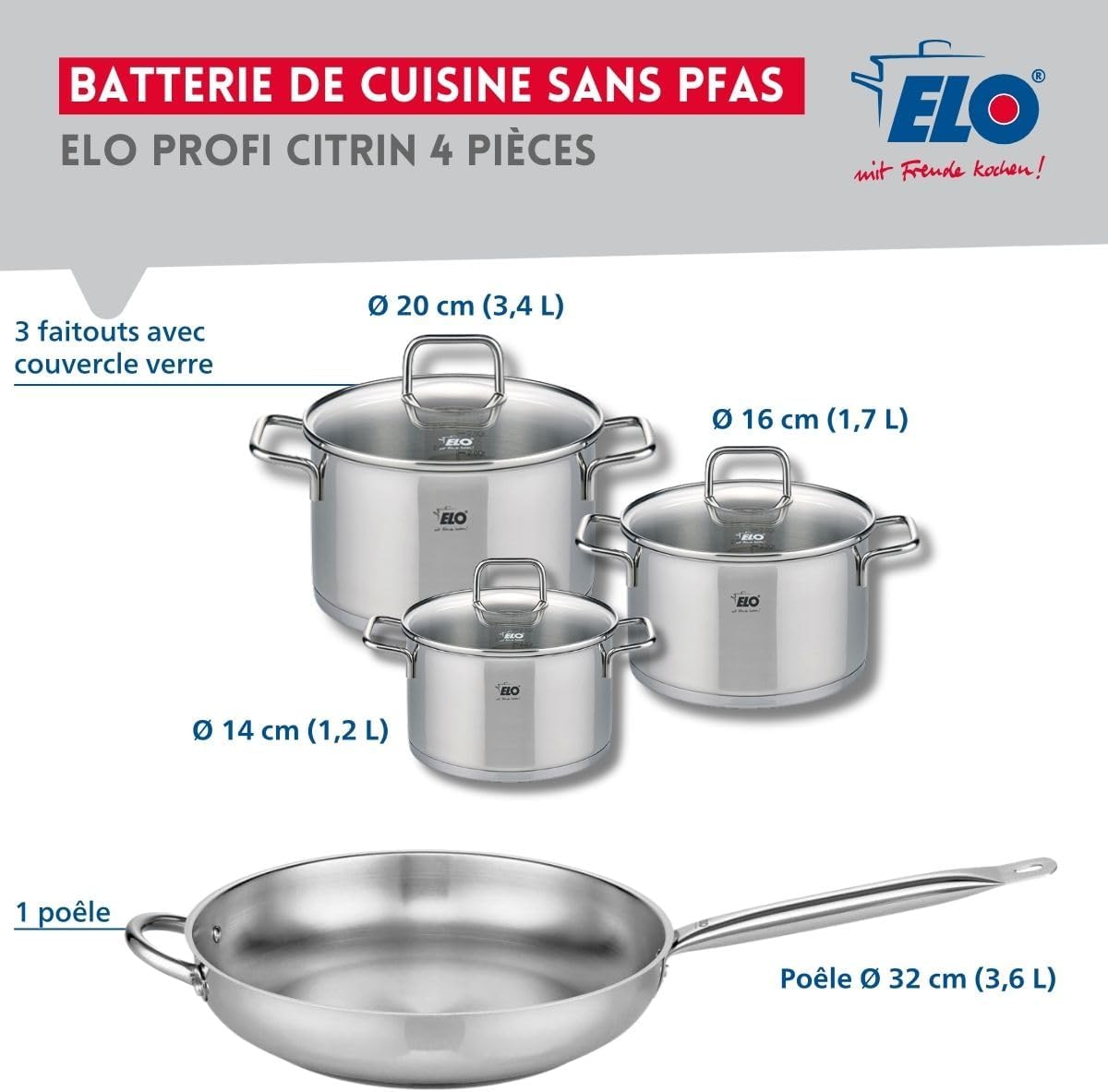 ELO Profi Citrino - Set Padella 32cm e 3 Pentole - immagine 2