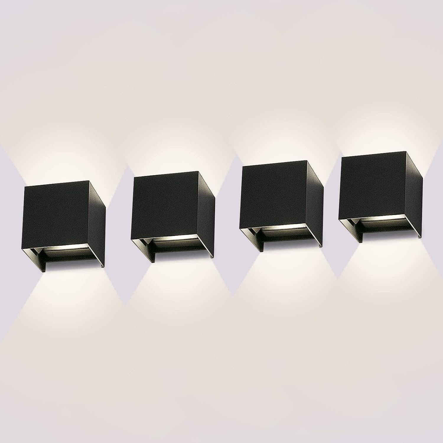 LEDMO 4 Pezzi Applique da Parete Interno/Esterno 12W Lampade da Parete Angolo del Fascio Regolabile su e Giù Nero Applique Esterno IP65 Impermeabile 4000K Bianco Naturale - immagine 1